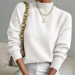 Women's Solid Color Cowl Neck Dropped Shoulder Long Sleeve Casual Sweater